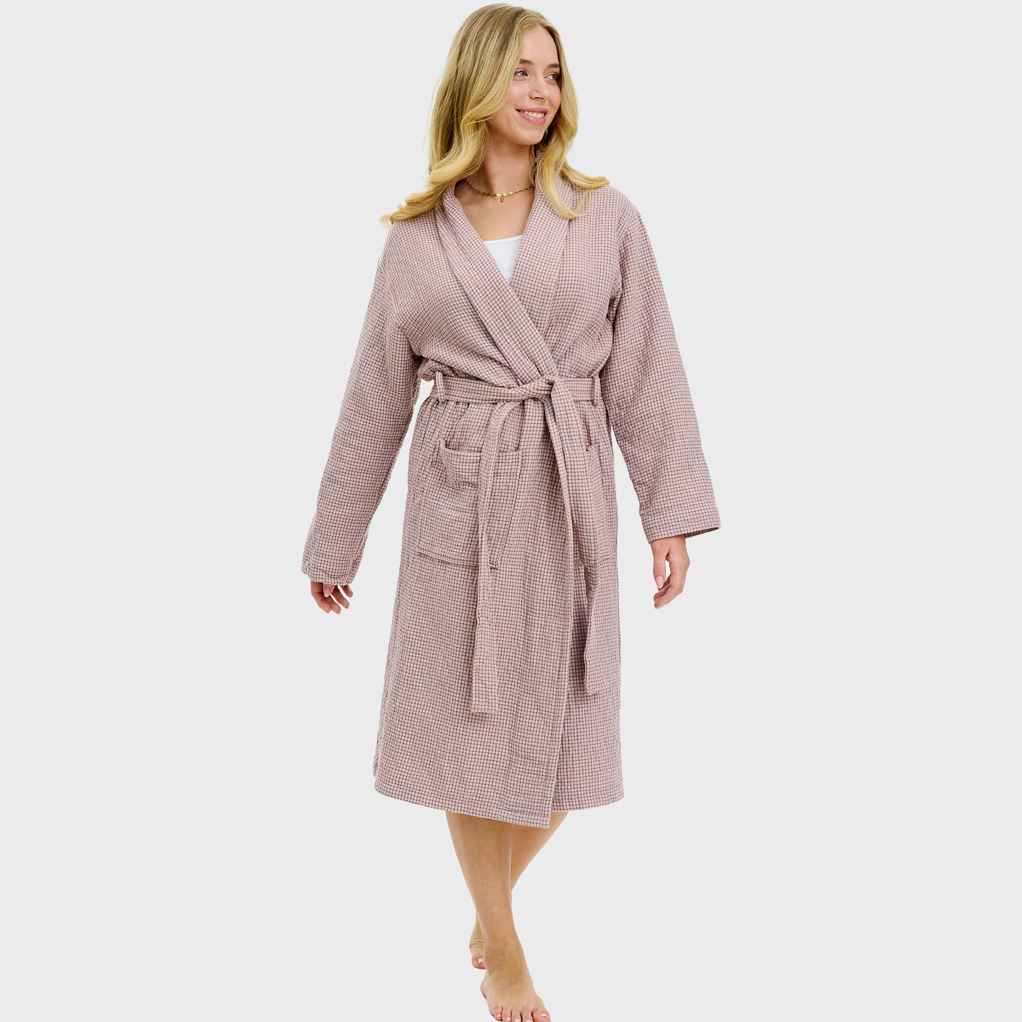 Badjas roze geruit - onesize